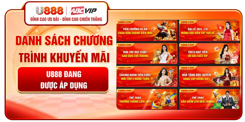 Danh sách chương trình khuyến mãi U888 đang được áp dụng